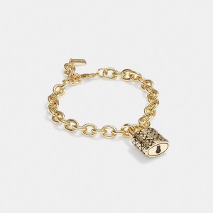 Coach Quilted Padlock Chain Bracelet Kadın Takı Altın Siyah | 28174IYCL