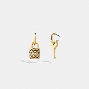 Coach Quilted Padlock Key Mismatch Earrings Kadın Takı Altın Siyah | 15327ACRY