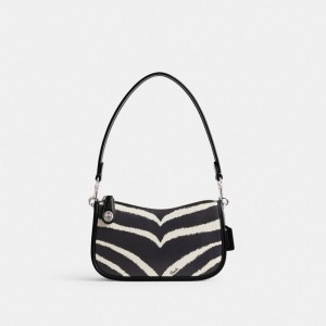 Coach Swinger Bag 20 With Zebra Print Kadın Omuz Çantası Gümüş | 76584LBXK